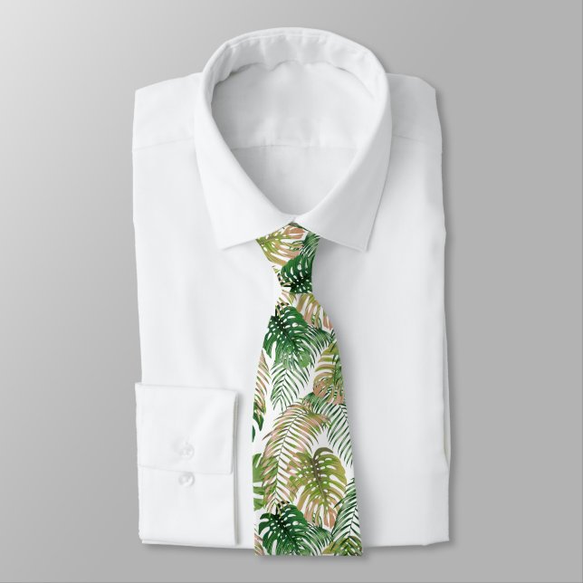 Cravate Tropical Jungle Feuilles Design Necktie (Attaché)