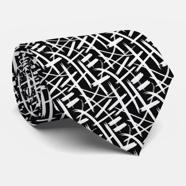 Cravate Trucs Abstraits 020524 - Blanc et Noir (Roulé)