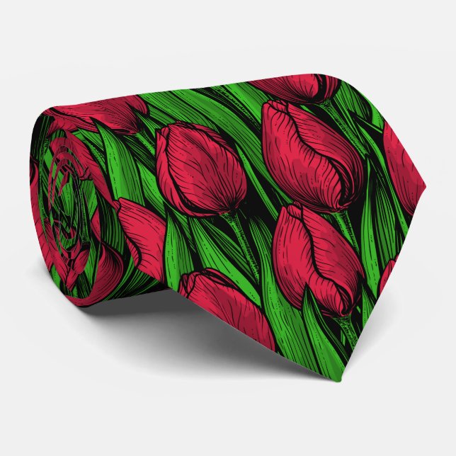 Cravate Tulipes rouges (Roulé)