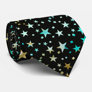 Cravate Turquoise Bleu Faux Or Étoiles Noir Professionnel