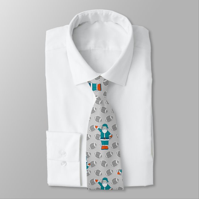 Cravate turquoise bleu orange noël santa claus basketball (Attaché)