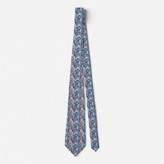 Cravate Turquoise Bleu Royal Orange Floral Vintage Paisley