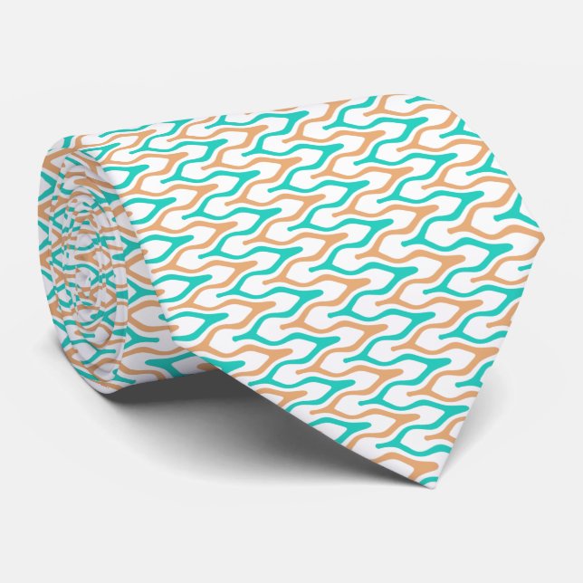 Cravate Turquoise et Tan Wavy Chevron Motif (Roulé)