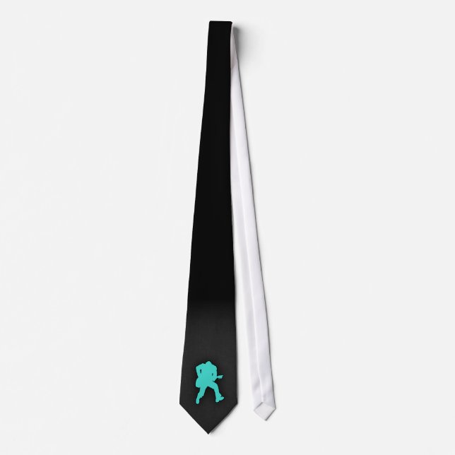Cravate Turquoise ; Lecteur de guitare bleu vert (Devant)