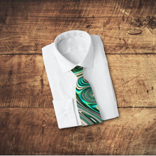 Cravate Turquoise Paua Abalone Shell Fractal Motif Abstrai