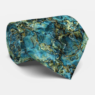 Cravate Turquoise Turquoise Faux Gold Minerals Agate Motif