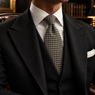 Cravate Tweed Charbon Ivoire Classique à Carreaux