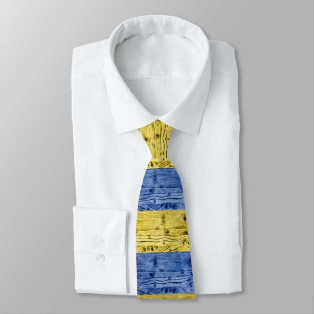 Cravate Ukraine drapeau bleu jaune motif de texture de boi (Attaché)