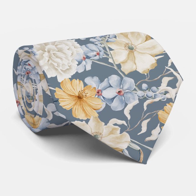 Cravate UN Mariage DE MOTIFS FLORAUX BLEU (Roulé)