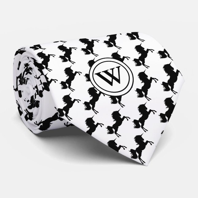 Cravate UNICORN avec Écriture chrétienne Monogramme blanc (Roulé)