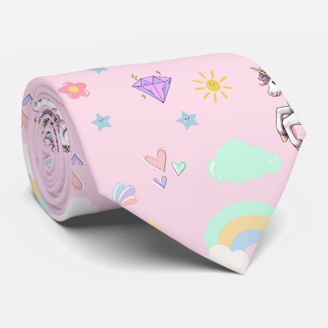Cravate Unicorne rose magique princesse fille d'anniversai (Roulé)