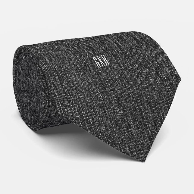 Cravate unie à monogramme moderne, en denim noir (Roulé)