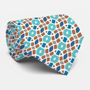 Cravate Unique Aqua Turquoise Bleu Gris Marron Tribal