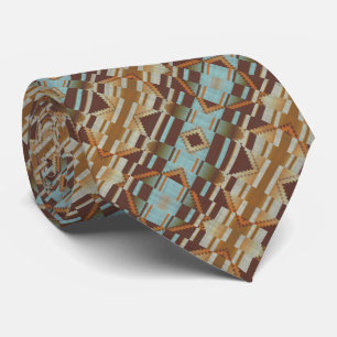 Cravate Unique Aqua Turquoise Orange Marron Art Tribal