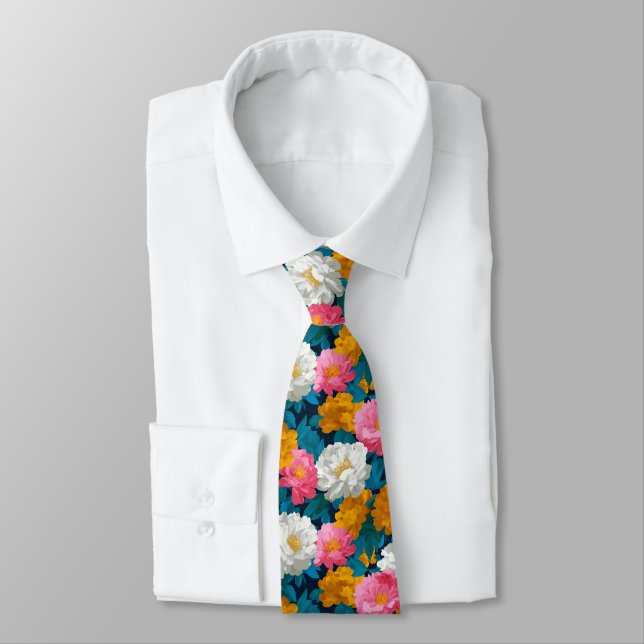 Cravate Unique Dads Day Gifts Peonies (Attaché)