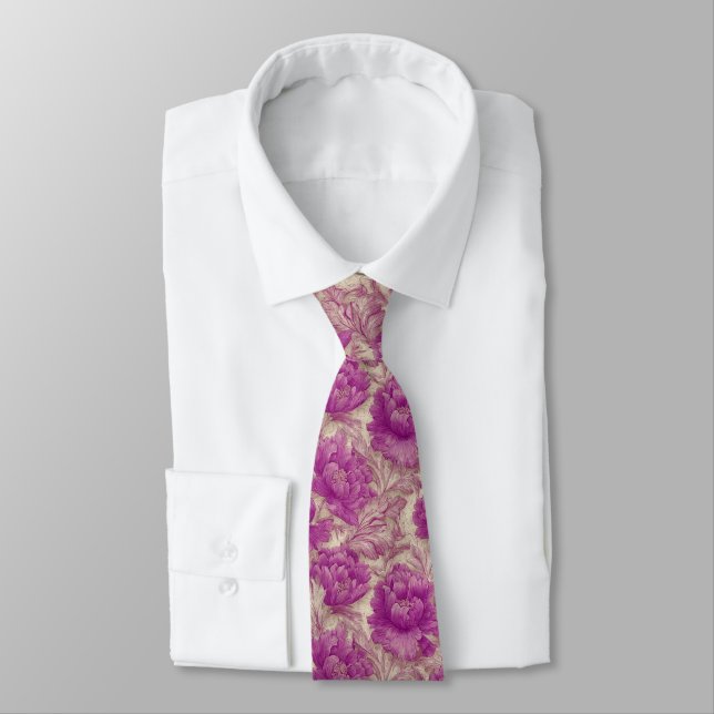 Cravate Unique Groomsmen Gift Peonies Flower (Attaché)