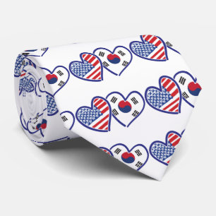 Cravate USA La Corée du Sud aime les coeurs