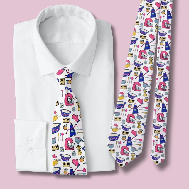 Cravate Ustensiles de cuisine lumineux pour faire des gâte (kitchen utensil pattern tie)