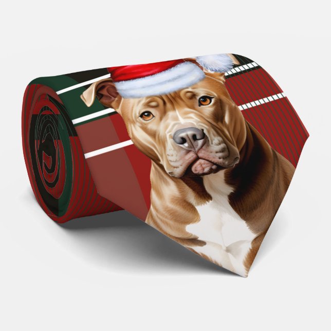 Cravate Vacances Pit Bull Terrier Rouge Vert Plat Noël (Roulé)
