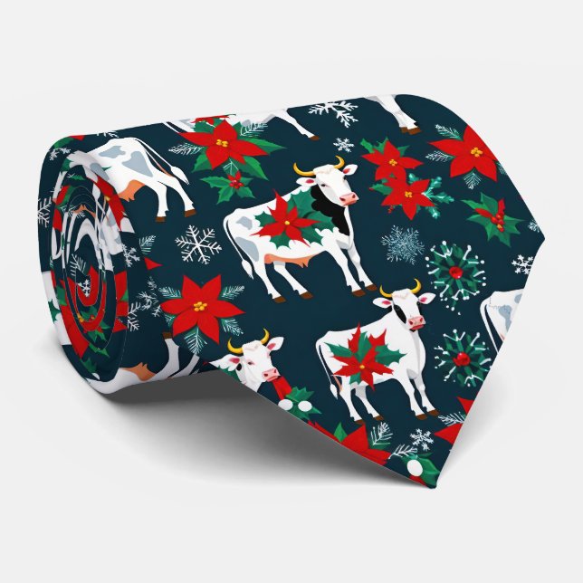 Cravate Vaches de Noël et fête de Noël Holly (Roulé)