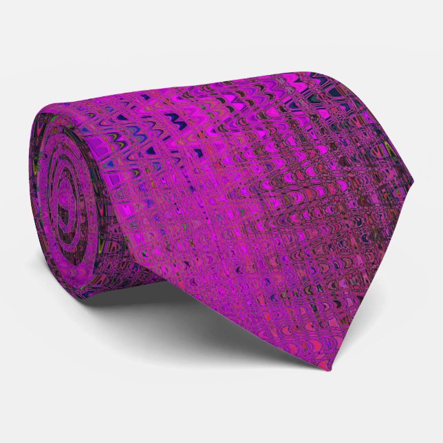 Cravate Vagues Abstraites Magenta Retro Boomerang (Roulé)