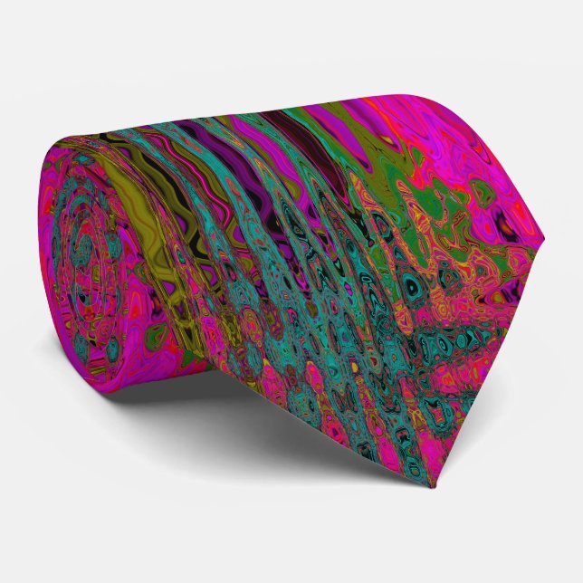 Cravate Vagues atomiques Abstraites Turquoise Trippy (Roulé)