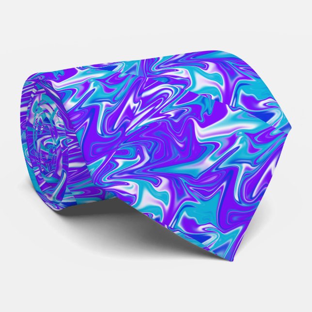 Cravate Vagues célestes : Le marbre bleu blanc et violet (Roulé)