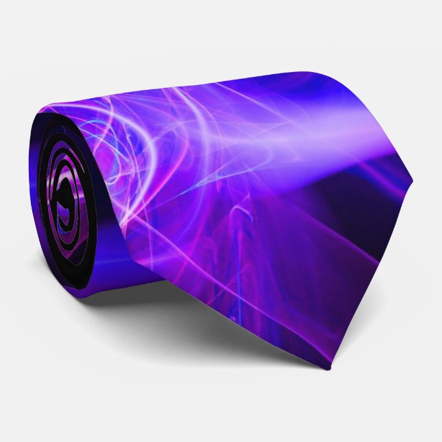 CRAVATE VAGUES FRACTALES ET ÉPAULES EN NOIR BLEU PURPLE (Roulé)