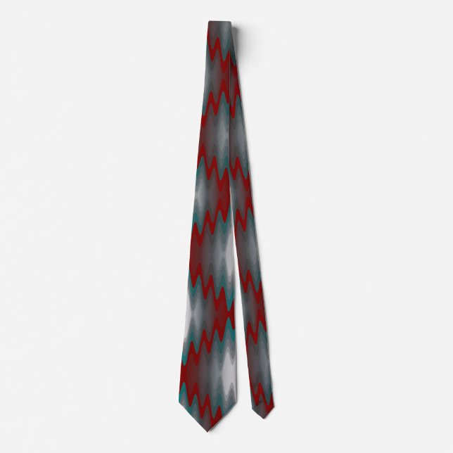 Cravate vagues turquoises de gris bordeaux (Devant)