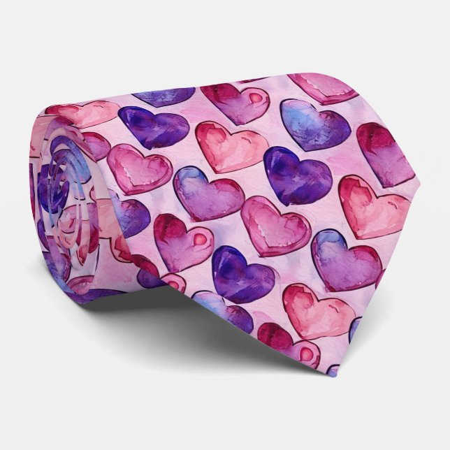 Cravate Valentine's Red and Purple Hearts (Roulé)