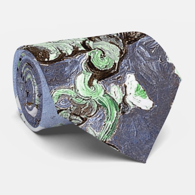 Cravate Van Gogh Almond Blossoms en acier bleu (Roulé)