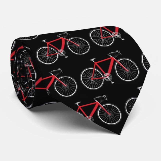 Cravate Vélo rouge sur noir (Roulé)