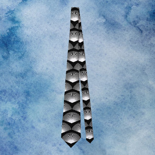 Cravate Ventilateur Art déco blanc Motif noir