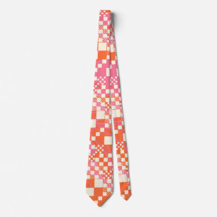 Cravate Vérifié, Chèques - rose, orange et crème