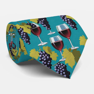 Cravate Verres De Vin Rouge Et De Raisins Violets Turquois