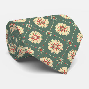 Cravate Vert avec motif floral beige