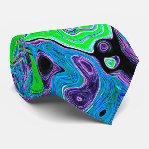 Cravate Vert Citron Groovy Abstrait Rétro Tourbillon Liqui