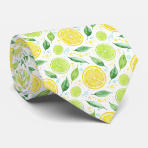 Cravate Vert Citronné et Aquarelle Vibrante de Citron