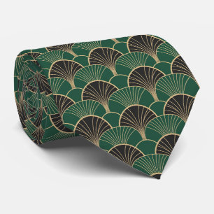 Cravate Vert émeraude luxueux et or Art Déco géométrique