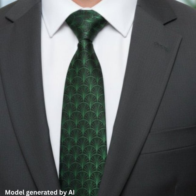 Cravate Vert émeraude noir motif Art déco (Créateur téléchargé)