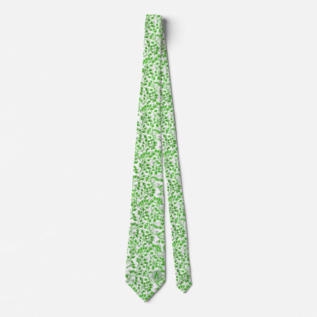 Cravate Vert feuillet Motif Moderne Élégant Monogramme (Devant)