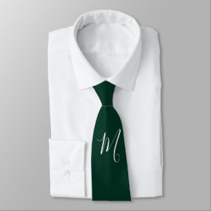 Cravate Vert foncé uni élégant moderne monogramme propre n
