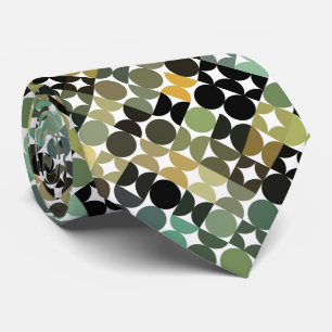 Cravate Vert olive Taupe Beige Noir Cercles Motif Artistiq