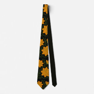 Cravate Vert & Orange Floral Abstrait Moderne