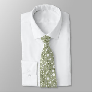 Cravate Vert sauge Blanc Floral Mariage Garçon d'honneur M