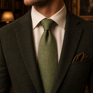 Cravate Vert sauge damas luxueux en jacquard botanique