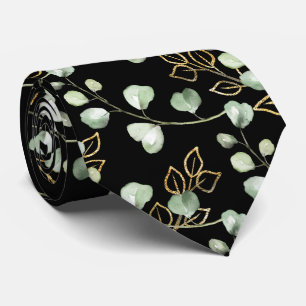 Cravate Vert sauge et eucalyptus doré Élégant mariage noir