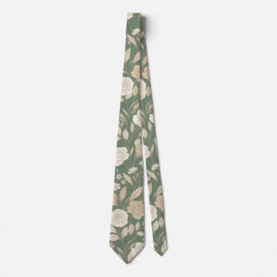 Cravate Vert sauge Motif floral délicat