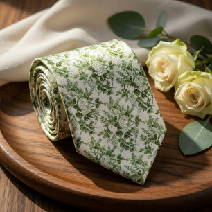 Cravate Vert Sauge Toile Florale