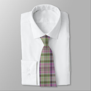 Cravate Vert, tartan classique lilas.